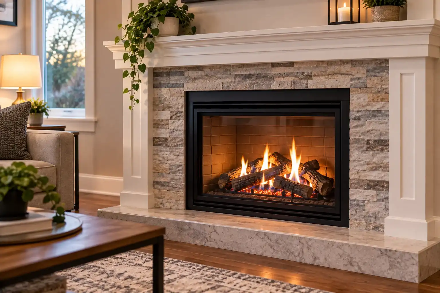 Cozy Stone Fireplace Retreat