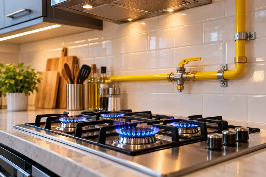 Modern Kitchen Stove with Blue Flames